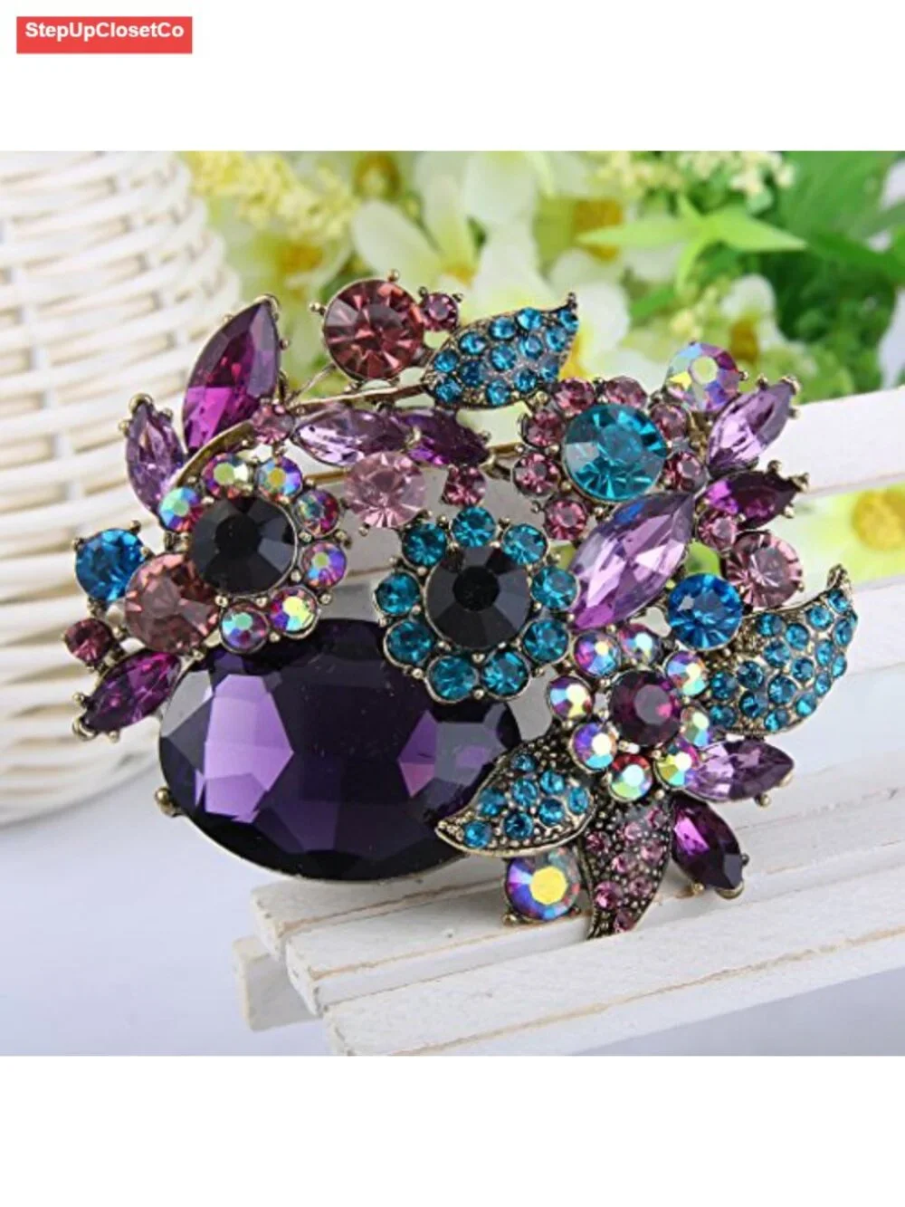 Crystal Rhinestone Bridal Prom Flower Leaf Vine Brooch Pin for Women
